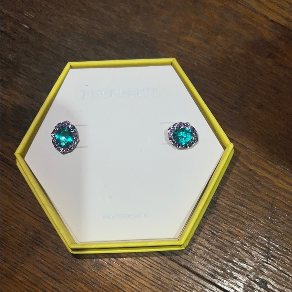 Elegant Green and Purple Stud Earrings